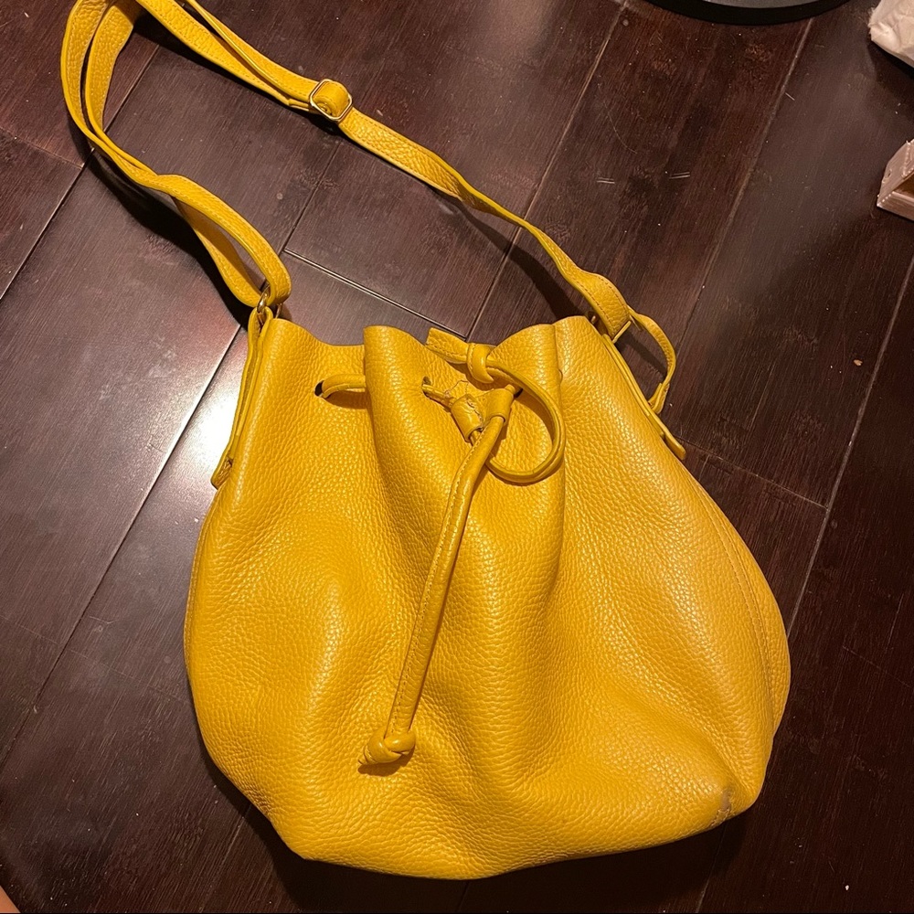 real leather yellow basket bag